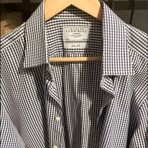 Charles Tyrwhitt Dress Shirt. 17x35 Navy Mini Check.